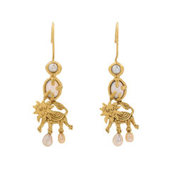 Pearl and opal lion earrings by Ruby Jack